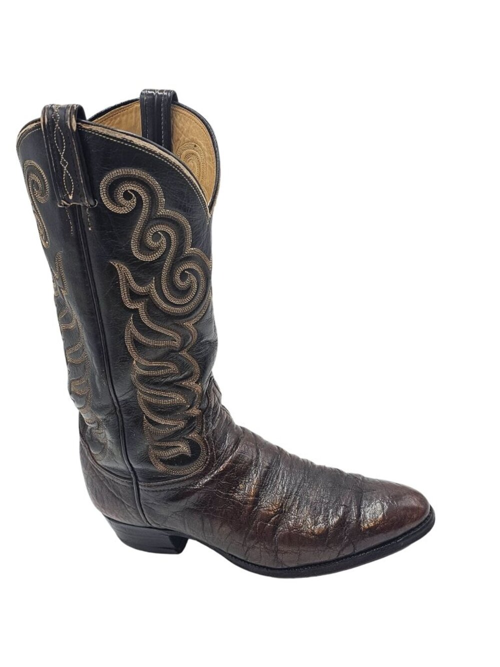 Vintage Exotic Tony Lama Smooth Ostrich Cowboy Boots Men's 9D Brown Black Wester